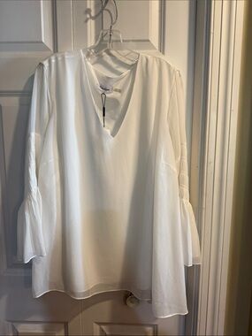 Calvin Klein Ivory V-Neck Long Sleeve Peasant Blouse